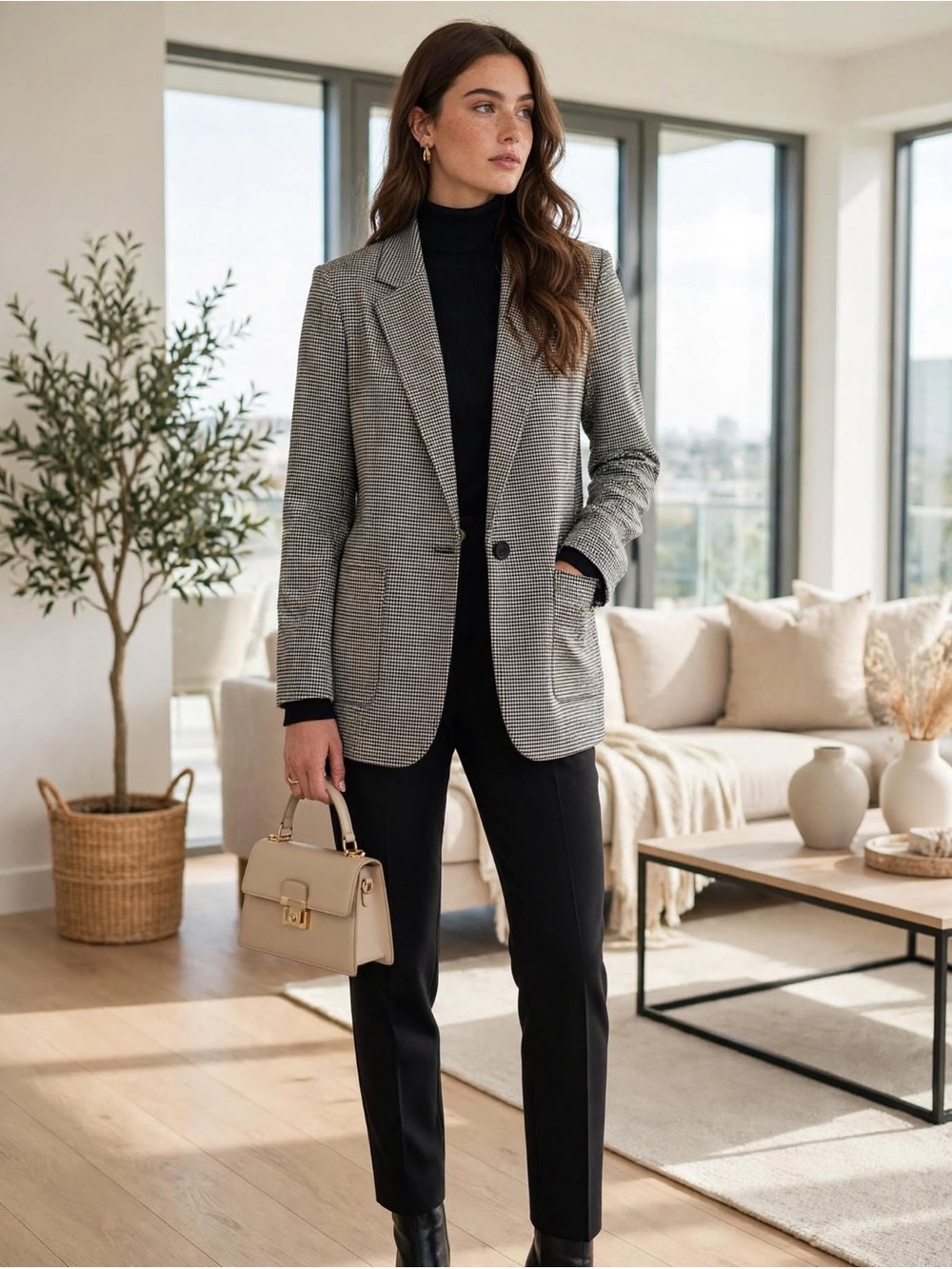 Vero Moda Black & White Houndstooth Blazer